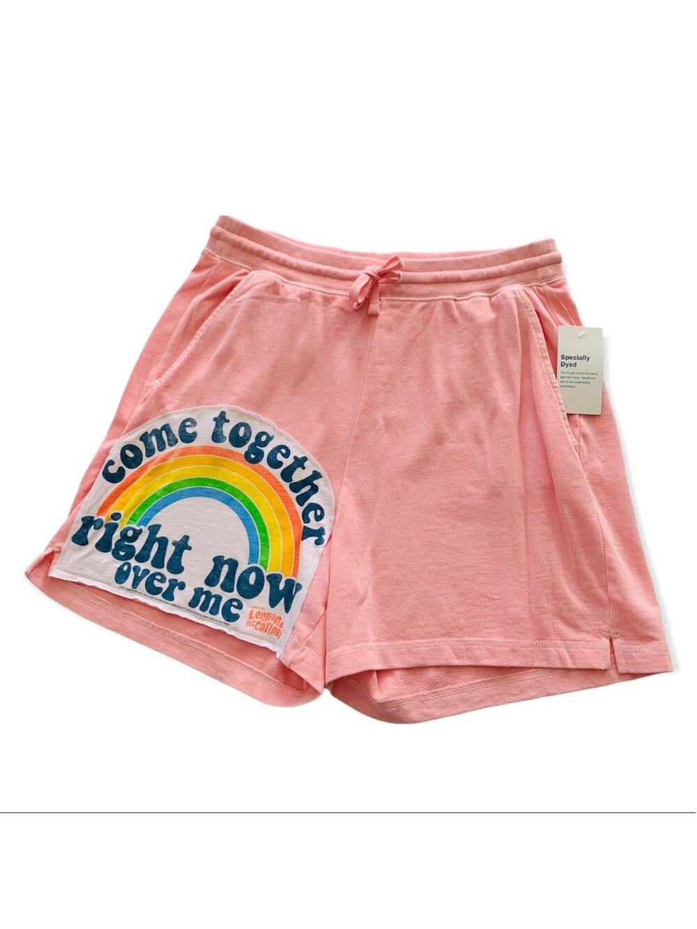 Reworked Apparel The Beatles Come Together Custom Upcycled Graphic Pink Shorts